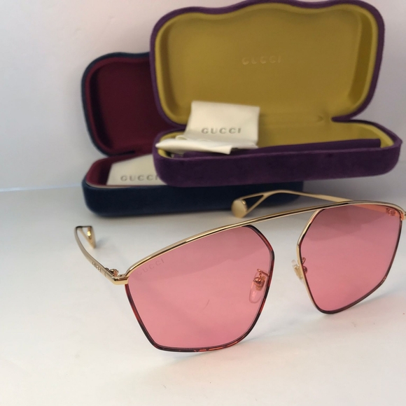 💯 Original Gucci Pink Acetate GG0437SA Geometric Sunglasses - Picture 1 of 13